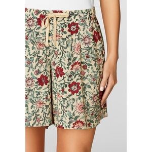 J Jill Floral Pull On Shorts Beige Red Green Rayon Size L